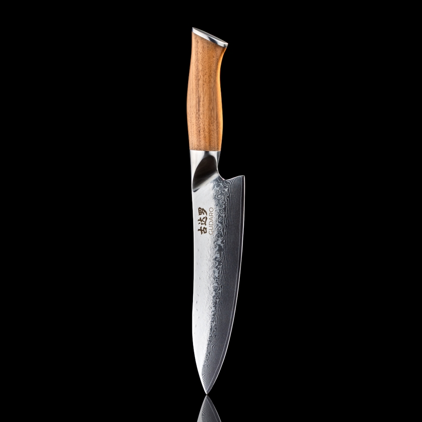 Gudaro - Faca de chef em aço Damasco TAKUMI 8, 67 camadas de aço, comprimento 20 cm, cabo em nogueira