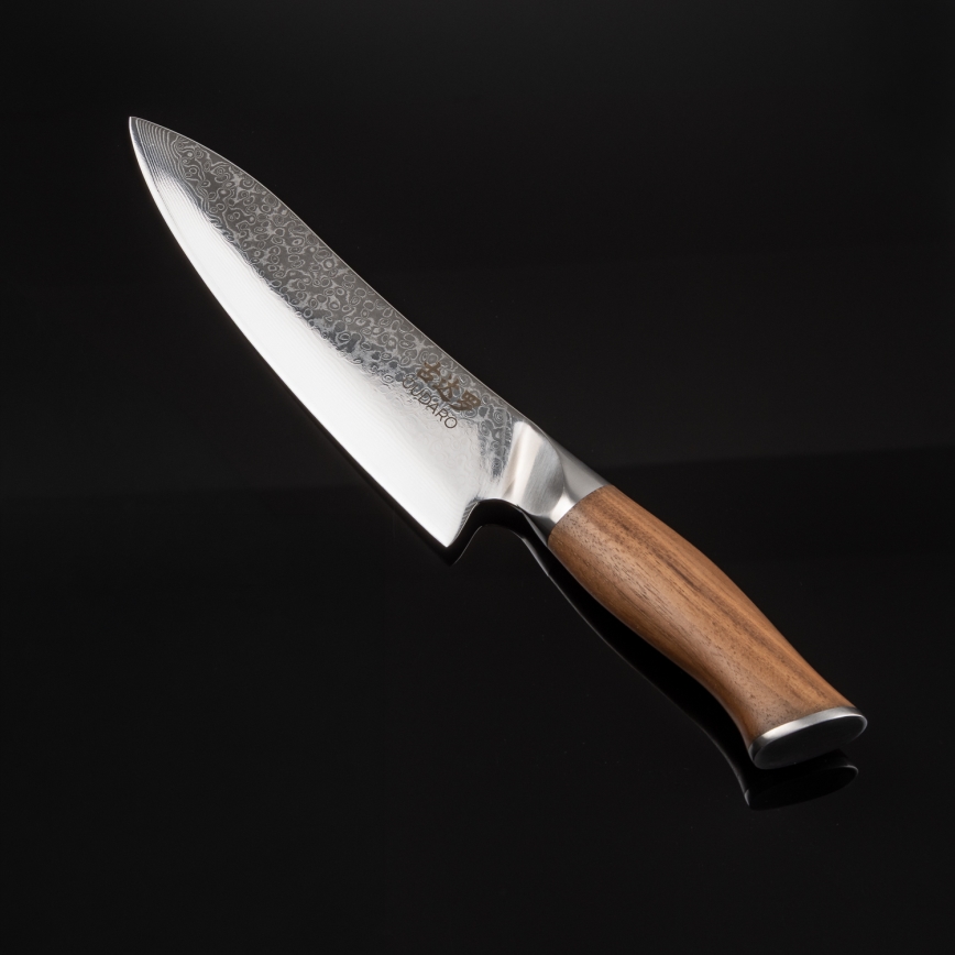 Gudaro - Faca de chef em aço Damasco TAKUMI 8, 67 camadas de aço, comprimento 20 cm, cabo em nogueira