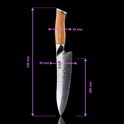 Gudaro - Faca de chef em aço Damasco TAKUMI 8, 67 camadas de aço, comprimento 20 cm, cabo em nogueira