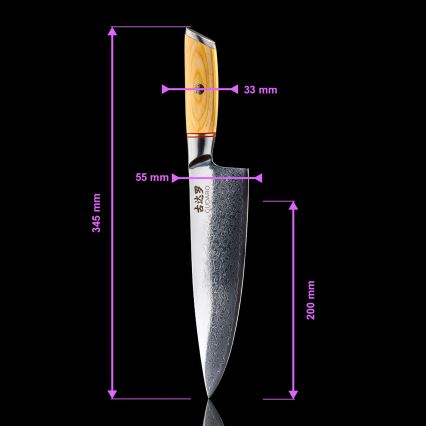 Gudaro - Faca de chef HIKARI em aço Damasco 8, 67 camadas, comprimento 20 cm