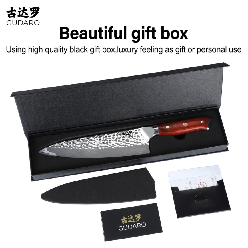 Gudaro - Faca de chef MIYABI 8, em aço damasco de 67 camadas, comprimento 20 cm
