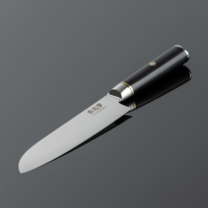 Gudaro - Faca Santoku AKIRO 7, em aço damasco de 67 camadas, comprimento 17,5 cm, preta