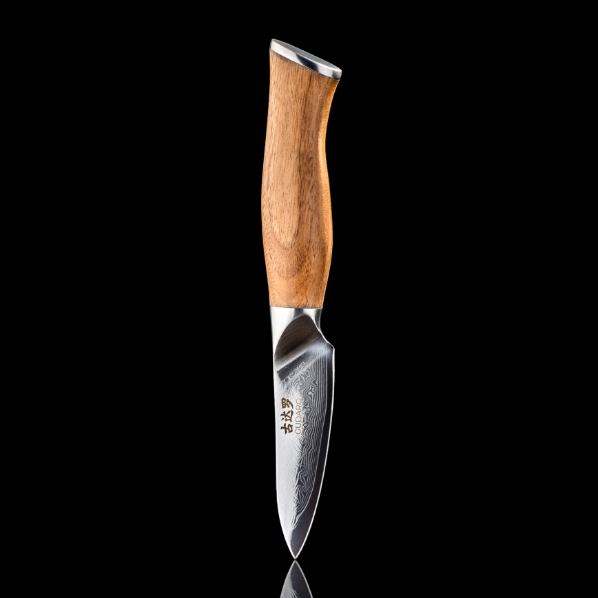 Gudaro - Faca de cozinha em aço Damasco TAKUMI 3,5, 67 camadas de aço, comprimento da lâmina 9,5 cm, cabo em nogueira