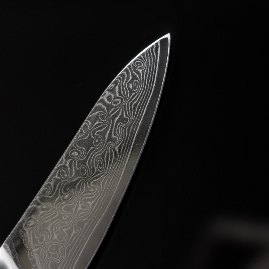 Gudaro - Faca de cozinha em aço Damasco TAKUMI 3,5, 67 camadas de aço, comprimento da lâmina 9,5 cm, cabo em nogueira