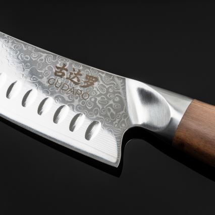Gudaro - Faca de cozinha Santoku Damasco TAKUMI 7, 67 camadas de aço, comprimento 17,5 cm, nogueira