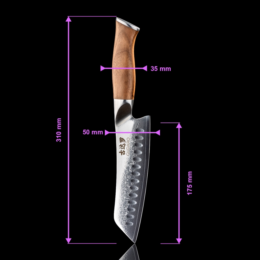 Gudaro - Faca de cozinha Santoku Damasco TAKUMI 7, 67 camadas de aço, comprimento 17,5 cm, nogueira