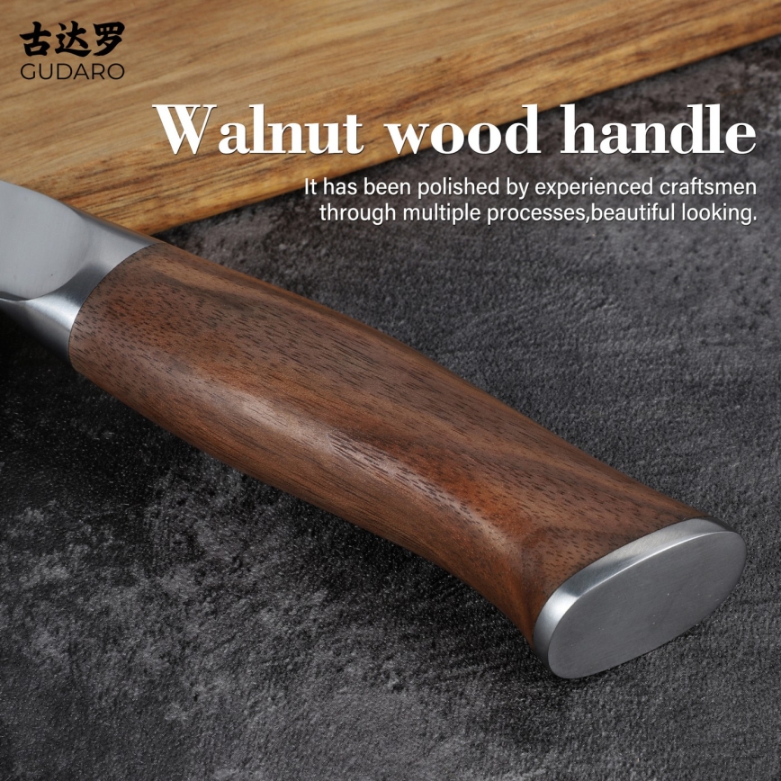 Gudaro - Faca de cozinha Santoku TAKUMI em aço damasco 7, 67 camadas, comprimento 17,5 cm, cabo em nogueira