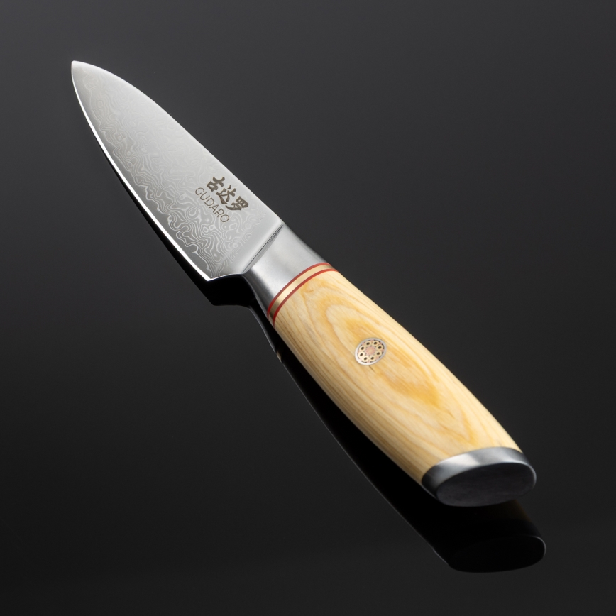 Gudaro - Faca de cozinha HIKARI em aço Damasco 3,5, 67 camadas de aço, comprimento 9,5 cm