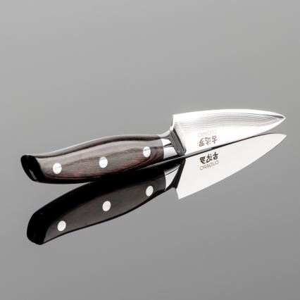 Gudaro - Faca de cozinha SHIRO em aço damasco 3,5, 67 camadas de aço, comprimento 9,5 cm