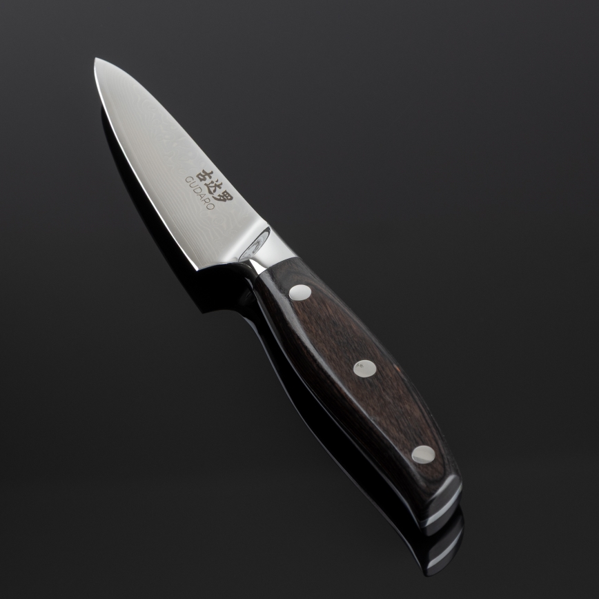 Gudaro - Faca de cozinha SHIRO em aço damasco 3,5, 67 camadas de aço, comprimento 9,5 cm