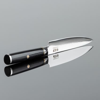 Gudaro - Faca universal de cozinha AKIRO 5, em aço damasco (67 camadas), comprimento 12,5 cm, preta