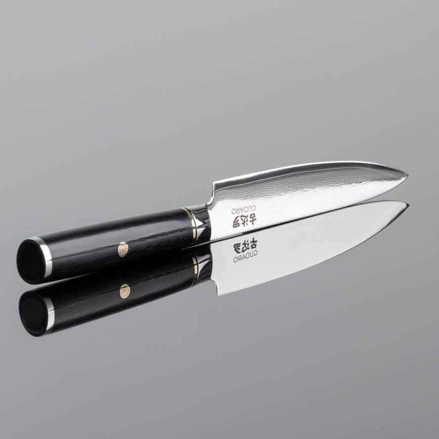 Gudaro - Faca universal de cozinha AKIRO 5, em aço damasco (67 camadas), comprimento 12,5 cm, preta