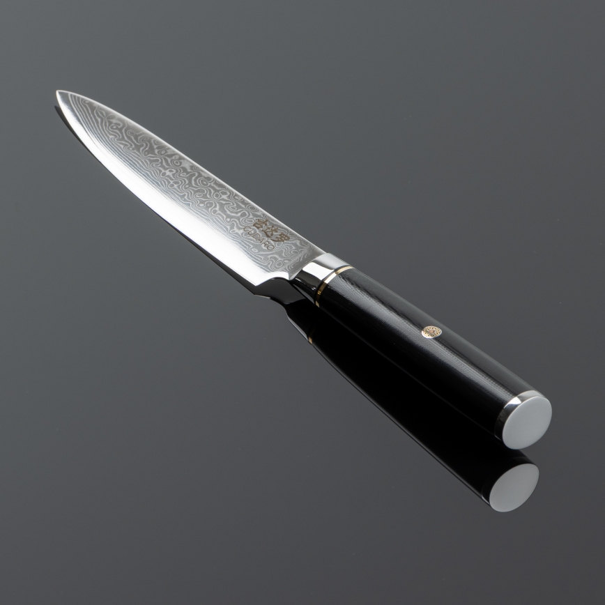 Gudaro - Faca universal de cozinha AKIRO 5, em aço damasco (67 camadas), comprimento 12,5 cm, preta