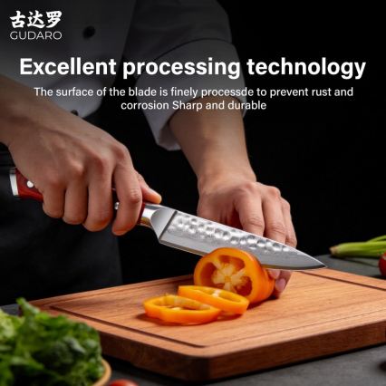 Gudaro - Faca de cozinha universal em aço damasco MIYABI 5, 67 camadas de aço, comprimento 12,5 cm