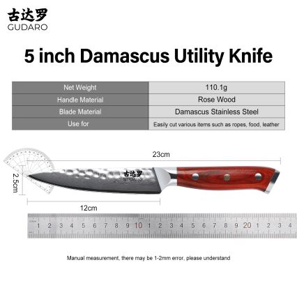 Gudaro - Faca de cozinha universal em aço damasco MIYABI 5, 67 camadas de aço, comprimento 12,5 cm