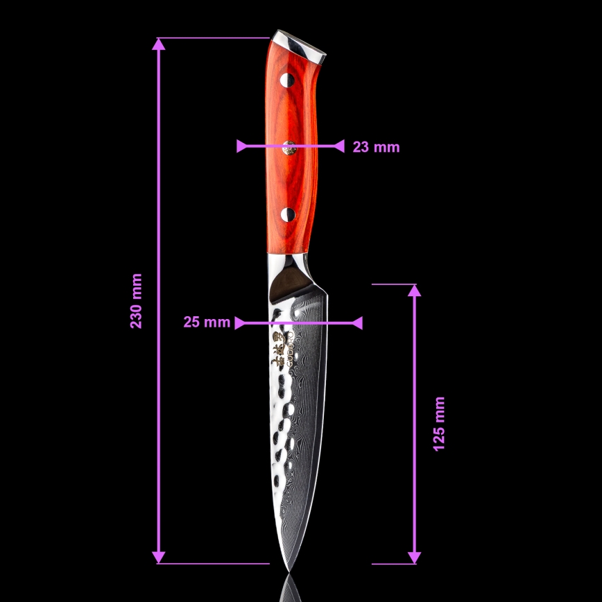 Gudaro - Faca de cozinha universal em aço damasco MIYABI 5, 67 camadas de aço, comprimento 12,5 cm