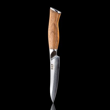 Gudaro - Faca de Cozinha Universal em Damasco TAKUMI 5, 67 camadas de aço, 12,5 cm de comprimento, cabo em nogueira