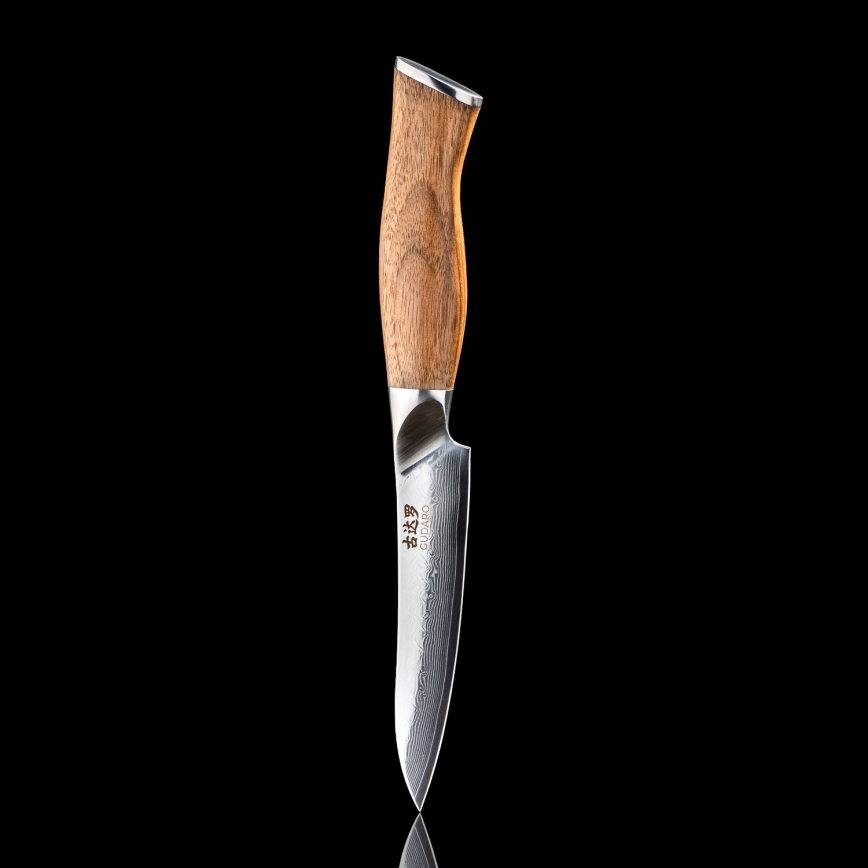 Gudaro - Faca de Cozinha Universal em Damasco TAKUMI 5, 67 camadas de aço, 12,5 cm de comprimento, cabo em nogueira