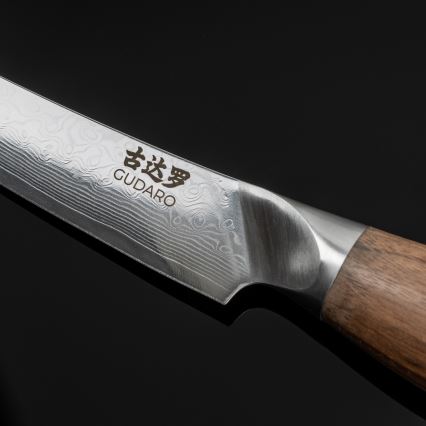 Gudaro - Faca de Cozinha Universal em Damasco TAKUMI 5, 67 camadas de aço, 12,5 cm de comprimento, cabo em nogueira