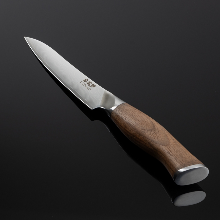 Gudaro - Faca de Cozinha Universal em Damasco TAKUMI 5, 67 camadas de aço, 12,5 cm de comprimento, cabo em nogueira