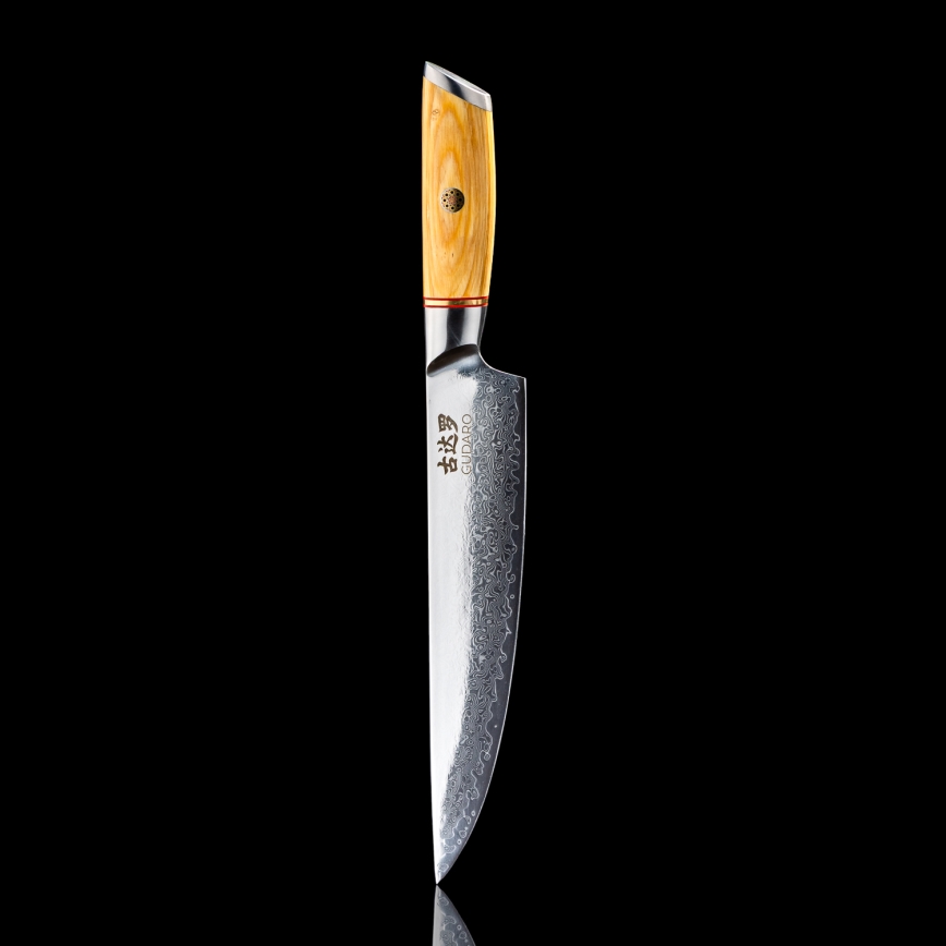 Gudaro - Faca para porcionar HIKARI 8, aço damasco com 67 camadas, comprimento 20 cm