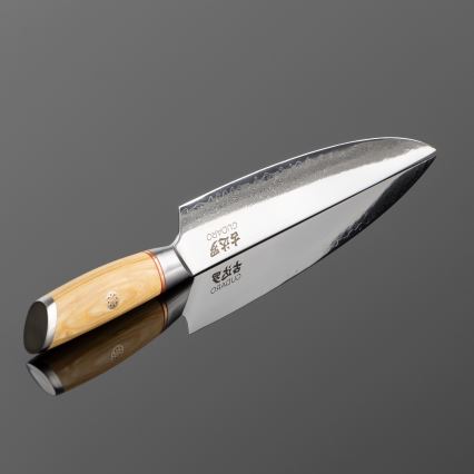 Gudaro - Faca para porcionar HIKARI 8, aço damasco com 67 camadas, comprimento 20 cm