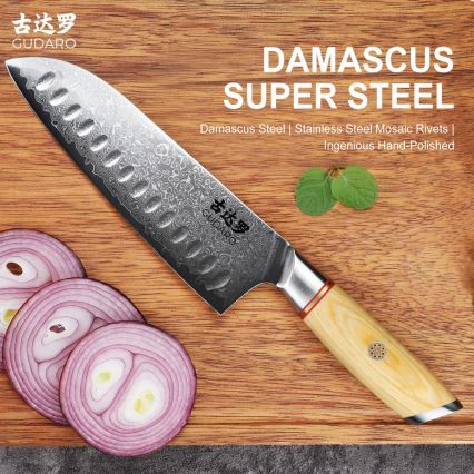 Gudaro - Faca Santoku de cozinha HIKARI 7, 67 camadas de aço, comprimento da lâmina 17,5 cm