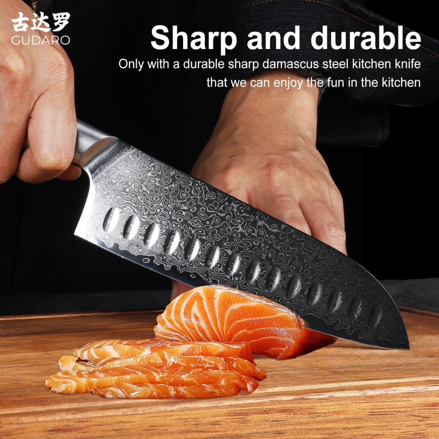 Gudaro - Faca Santoku de cozinha HIKARI 7, 67 camadas de aço, comprimento da lâmina 17,5 cm