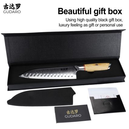 Gudaro - Faca Santoku de cozinha HIKARI 7, 67 camadas de aço, comprimento da lâmina 17,5 cm