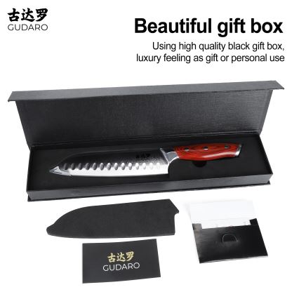 Gudaro - Faca Santoku de cozinha KENSHO 7, em aço damasco de 67 camadas, comprimento 17,5 cm