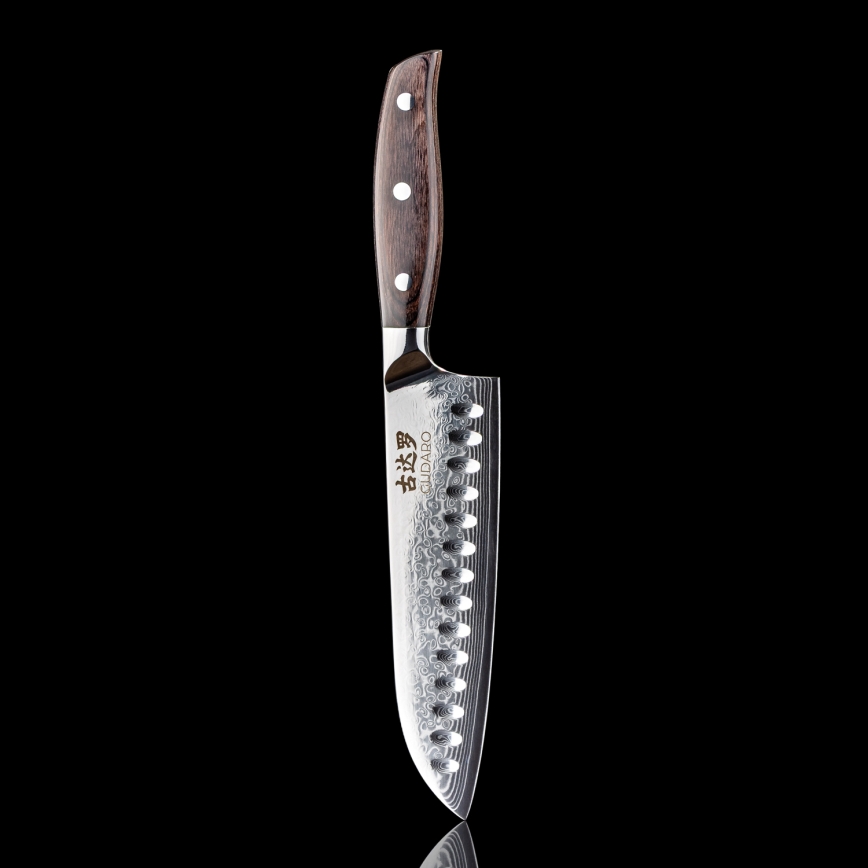 Gudaro - Faca Santoku de cozinha SHIRO 7, em aço damasco com 67 camadas, comprimento 17,5 cm