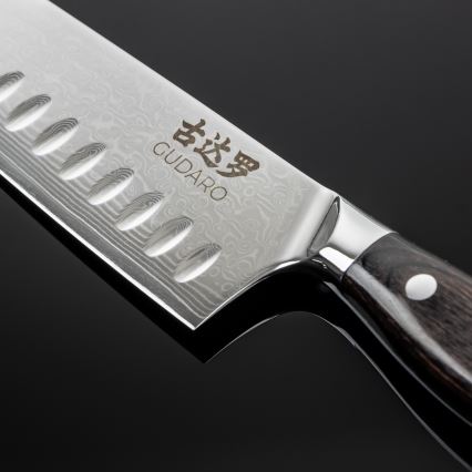 Gudaro - Faca Santoku de cozinha SHIRO 7, em aço damasco com 67 camadas, comprimento 17,5 cm