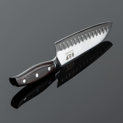 Gudaro - Faca Santoku de cozinha SHIRO 7, em aço damasco com 67 camadas, comprimento 17,5 cm