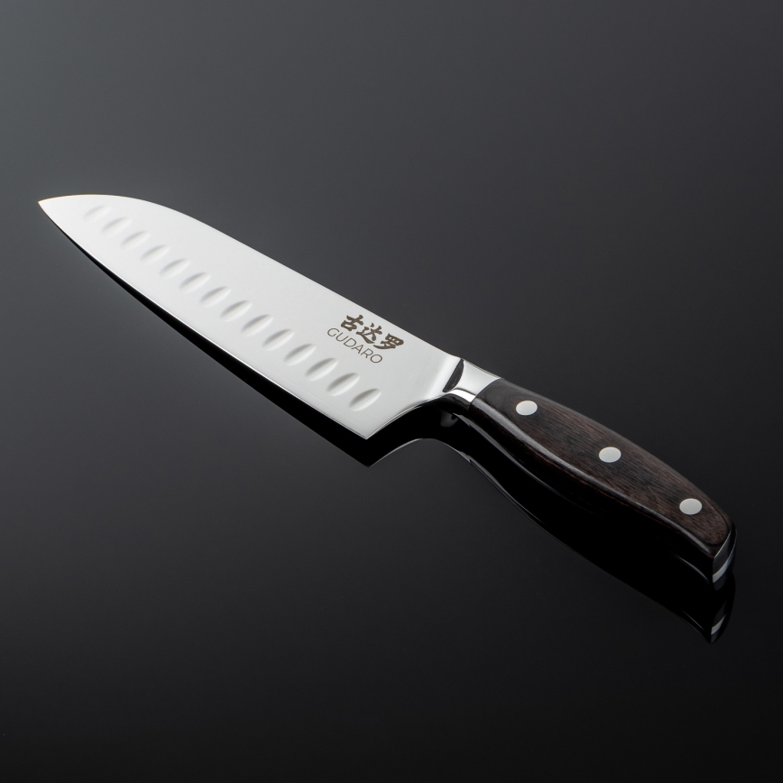 Gudaro - Faca Santoku de cozinha SHIRO 7, em aço damasco com 67 camadas, comprimento 17,5 cm