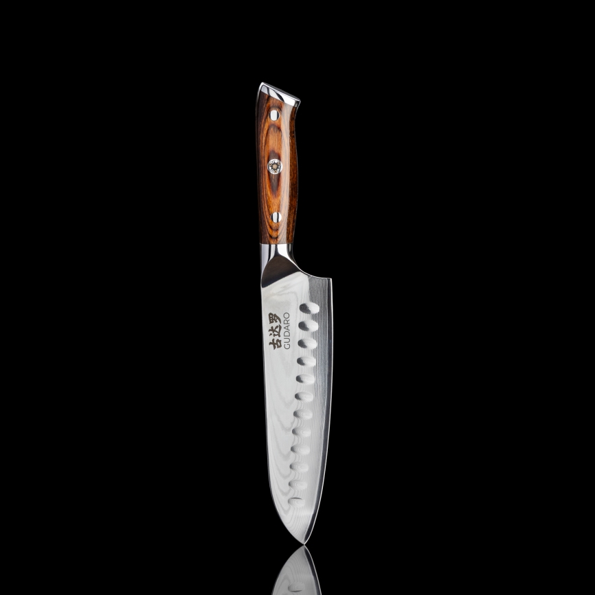 Gudaro - Faca Santoku FENG 7,5, em aço damasco de 67 camadas, comprimento 18 cm