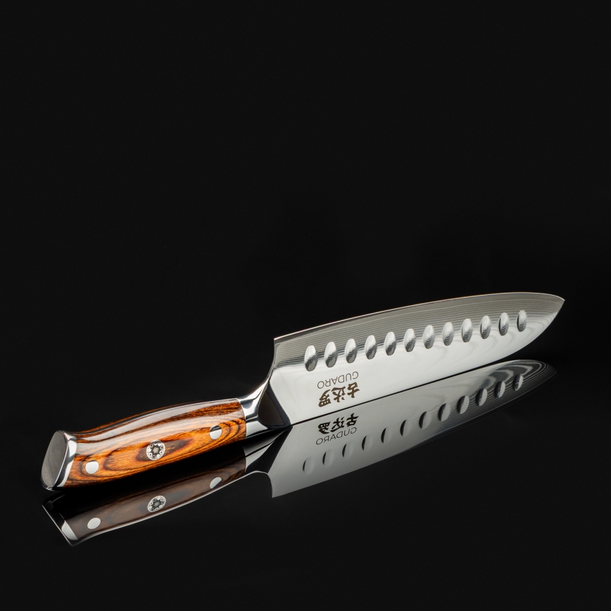 Gudaro - Faca Santoku FENG 7,5, em aço damasco de 67 camadas, comprimento 18 cm
