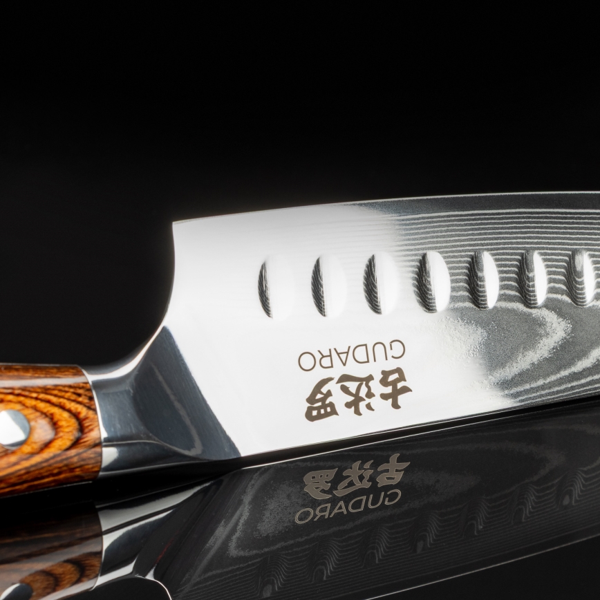 Gudaro - Faca Santoku FENG 7,5, em aço damasco de 67 camadas, comprimento 18 cm