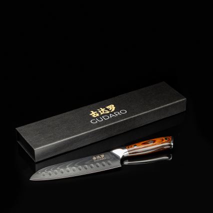 Gudaro - Faca Santoku FENG 7,5, em aço damasco de 67 camadas, comprimento 18 cm