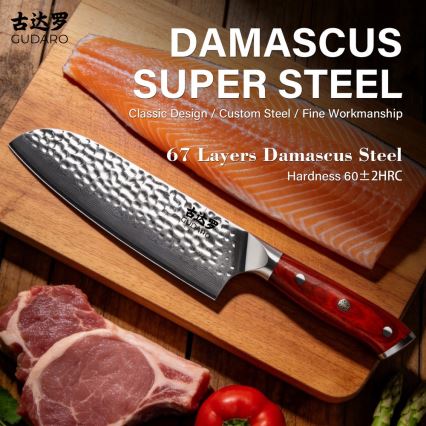 Gudaro - Faca de cozinha Santoku MIYABI 7, aço damasco de 67 camadas, comprimento 17,5 cm