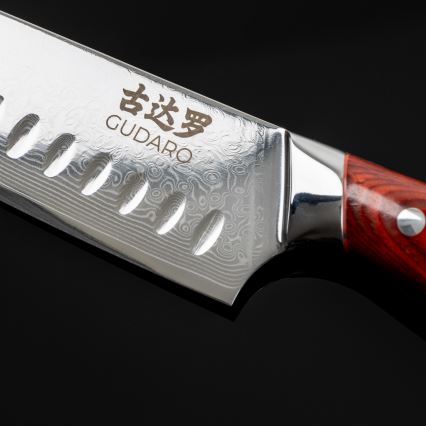 Gudaro - Jogo de 5 facas de cozinha em aço damasco KENSHO + suporte magnético