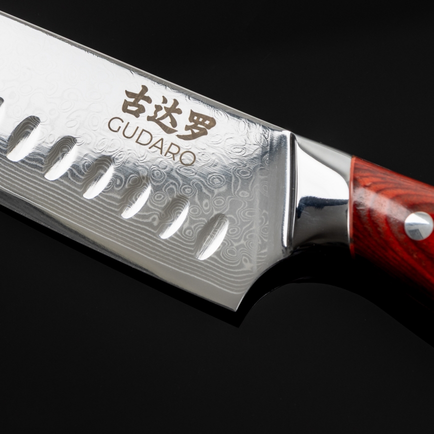 Gudaro - Jogo de 5 facas de cozinha em aço damasco KENSHO + suporte magnético