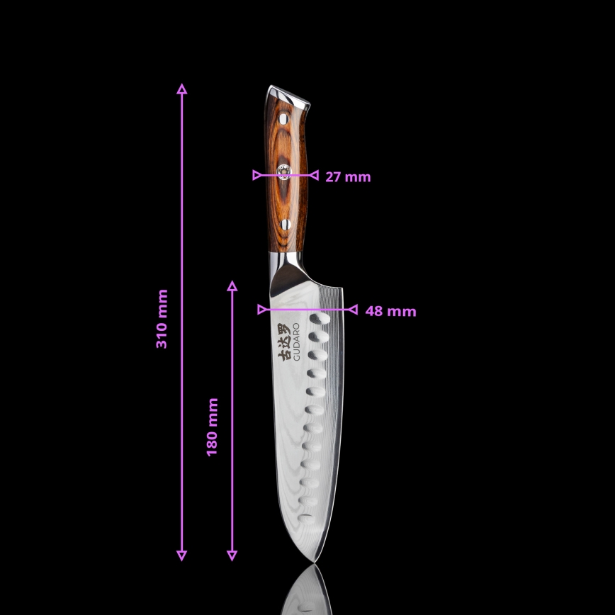 Gudaro - CONJUNTO 1x Faca de Chef em aço damasco FENG 8, 67 camadas de aço, comprimento 20 cm + 1x Faca Santoku em aço damasco FENG 7,5, 67 camadas de aço, comprimento 18 cm + 1x GRÁTIS Faca de cozinha em aço damasco FENG 3,5, 67 camadas de aço, c