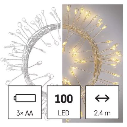Guirlanda de 100 LEDs/3xAA 2,7 m branco quente