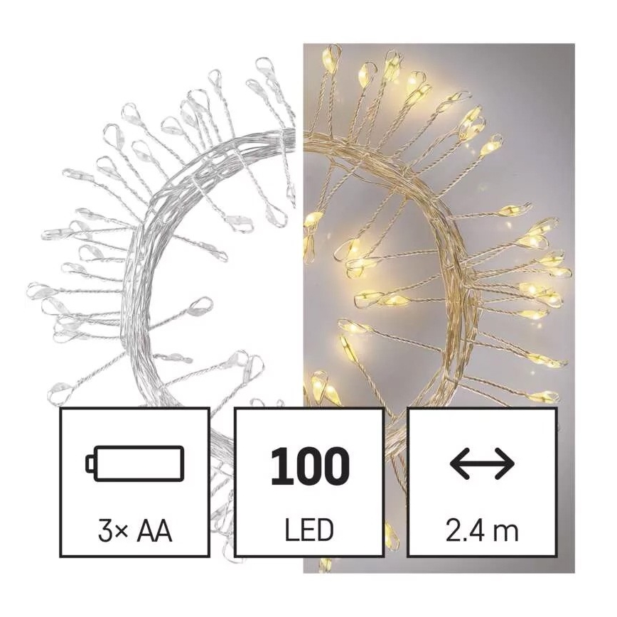 Guirlanda de 100 LEDs/3xAA 2,7 m branco quente