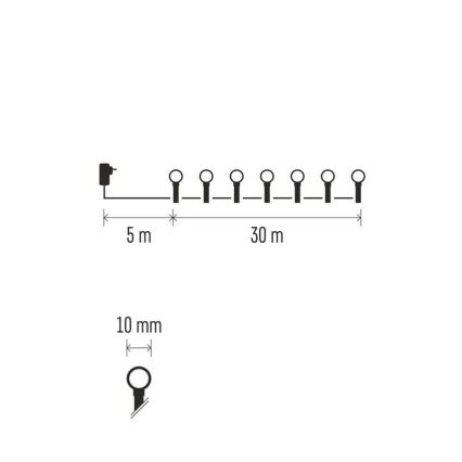 Guirlanda de LED 300 LEDs / 8 funções, 35 m, IP44, branco quente