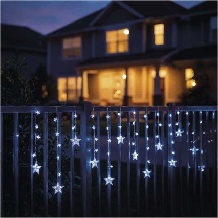 Guirlanda de luzes LED para exterior 120 LEDs/8 funções 3xAA 1,7 m IP44 branco frio