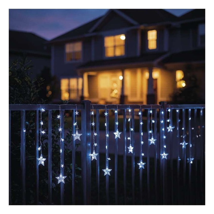 Guirlanda de luzes LED para exterior 120 LEDs/8 funções 3xAA 1,7 m IP44 branco frio