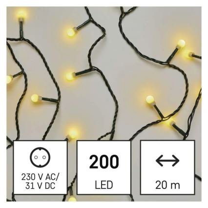 Guirlanda de Natal LED 200 LEDs/8 funções 20 m IP44 branco quente