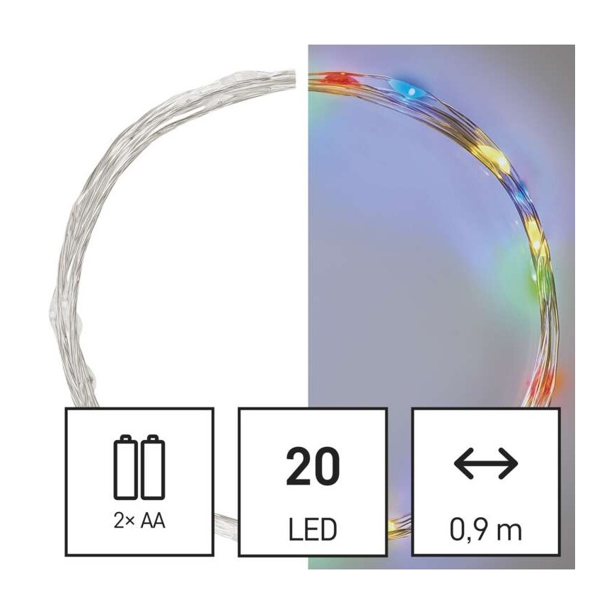 Guirlanda de Natal LED 20xLED/2xAA 2,4m multicolorida