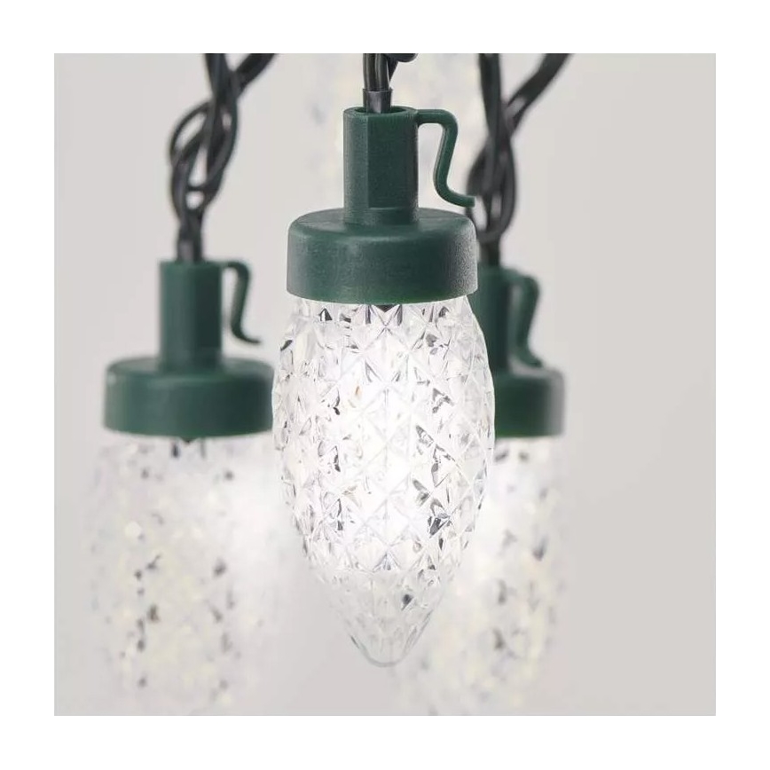 Guirlanda de Natal LED para exterior, 50 LEDs, 8 funções, 14,8 m, IP44, branco frio